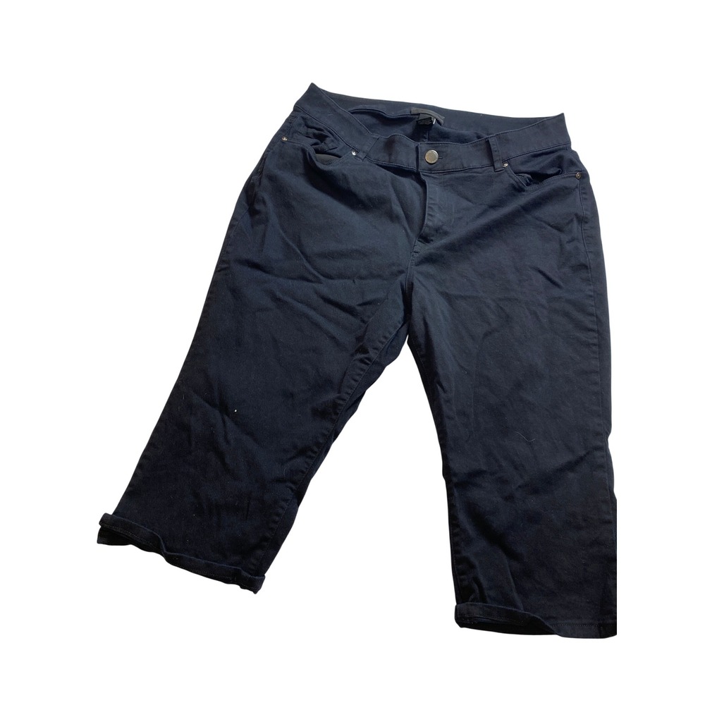 Women's Black Cropped Capri Jeans Stretch Denim Pants 5 Pocket Mid‎ Rise